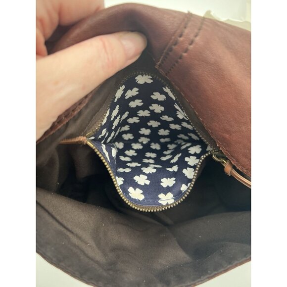 LUCKY BRAND Stash Shoulder Bag Italian Lamb Leather Whiskey Brown Fold Over Boho - Picture 12 of 14